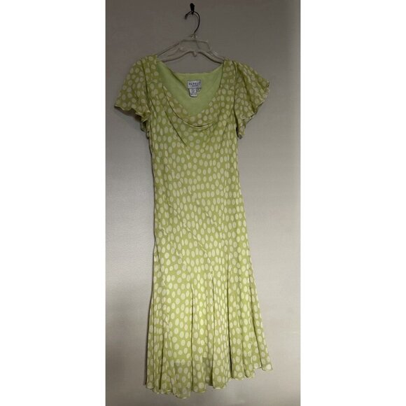 90s Vintage 100% Silk Polka Dot Dress Pastel Green Sheer Papell Boutique Petite - Picture 7 of 16